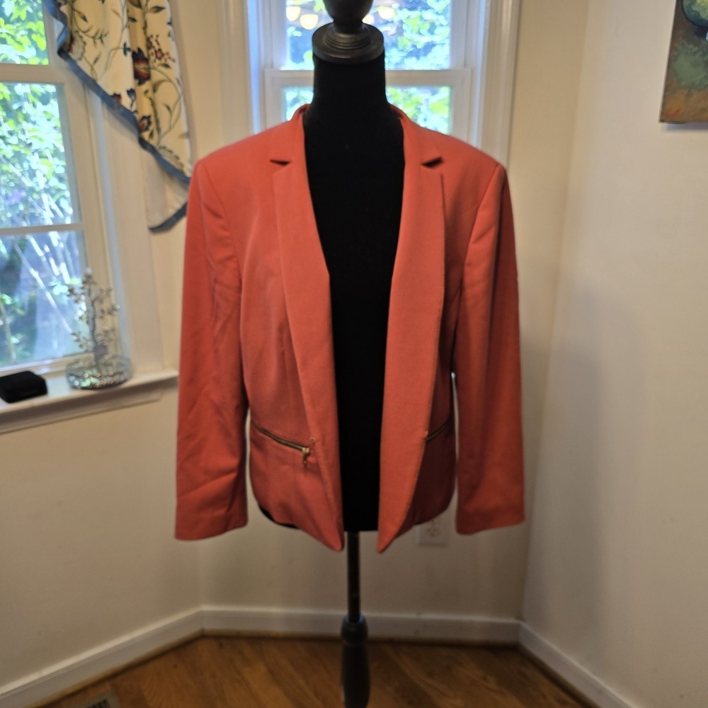 Nine West Coral Blazer Jacket Open Front Pockets Business Casual Size 14